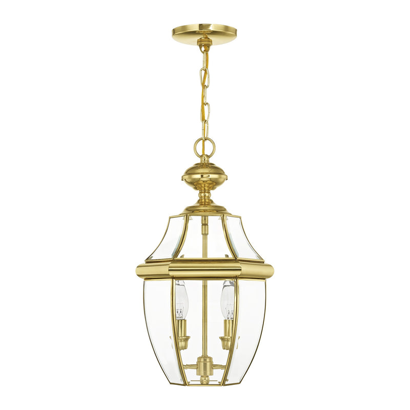 Monterey 2-Light Medium Outdoor Pendant Lantern in Polished Brass