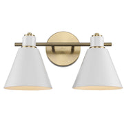 ForgeLume 2-Light 16" Metal Shade Vanity Light in Antique Gold / White