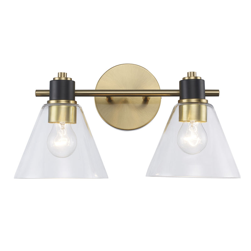 ForgeLume 2-Light 16" Clear Glass Vanity Light in Antique Gold/Black
