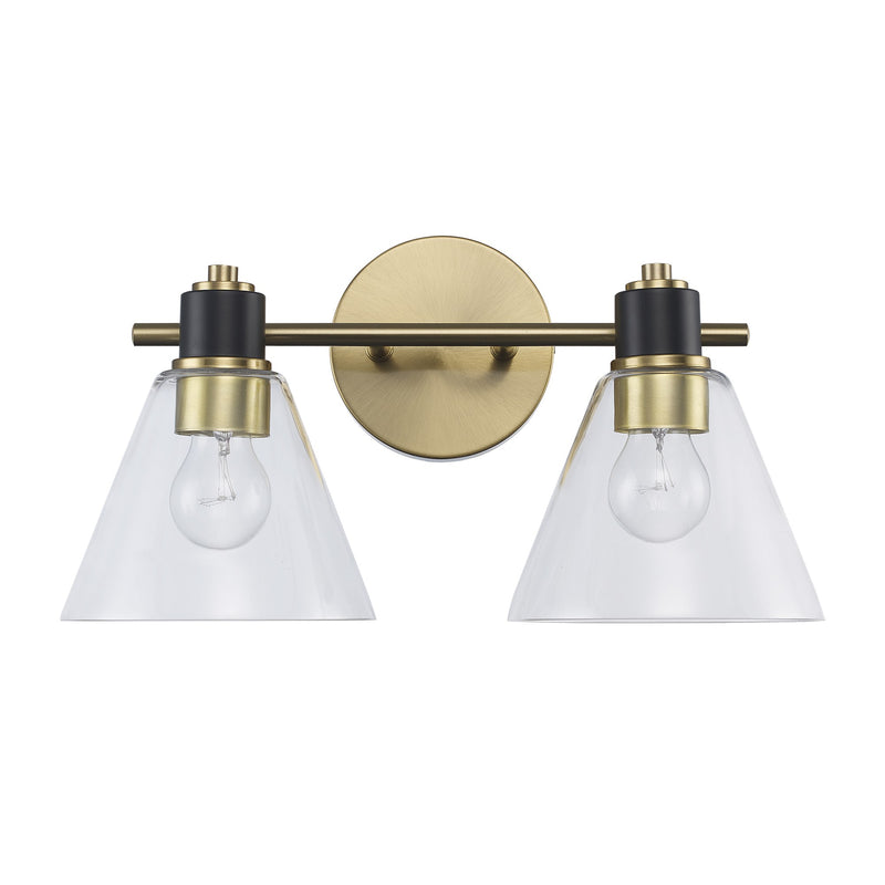 ForgeLume 2-Light 16" Clear Glass Vanity Light in Antique Gold/Black