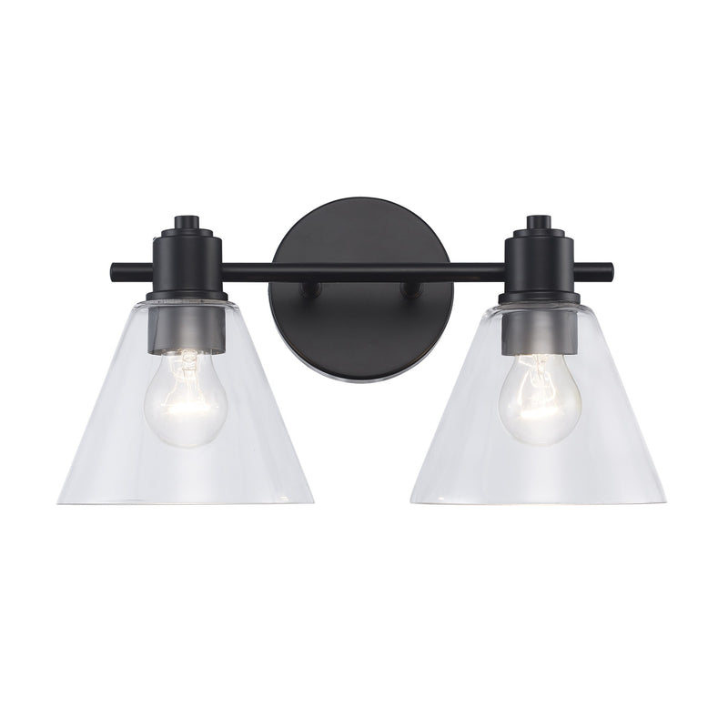 ForgeLume 2-Light 16" Clear Glass Vanity Light in Black