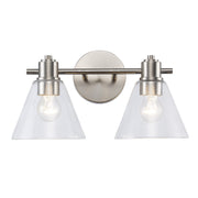 ForgeLume 2-Light 16" Clear Glass Vanity Light in Brushed Nickel