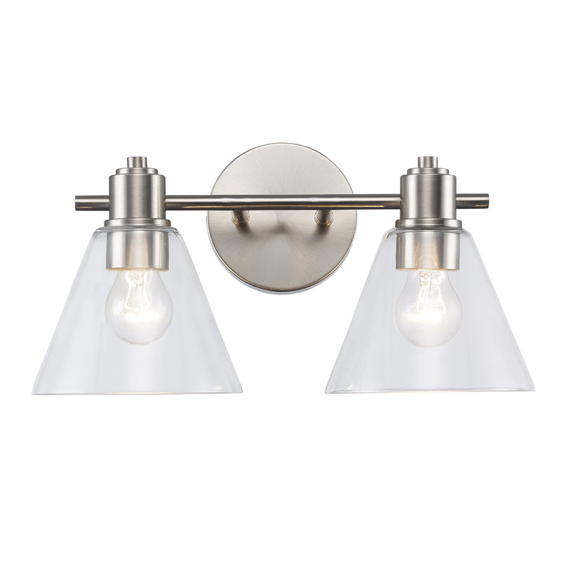 ForgeLume 2-Light 16" Clear Glass Vanity Light in Brushed Nickel