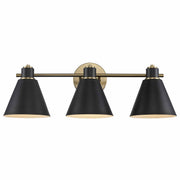 ForgeLume 3-Light 24" Metal Shade Vanity Light in Antique Gold / Black