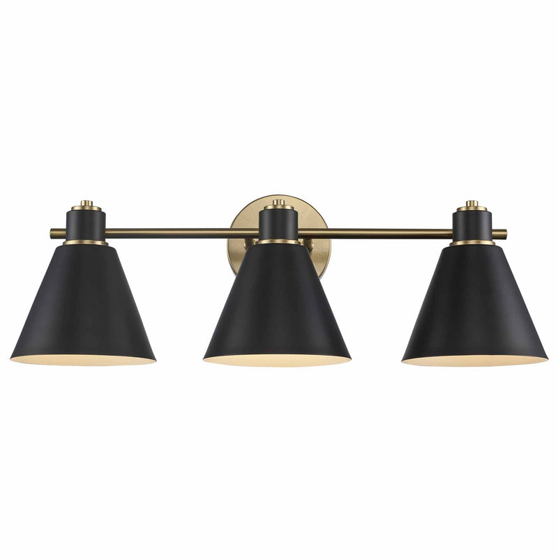 ForgeLume 3-Light 24" Metal Shade Vanity Light in Antique Gold / Black