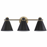ForgeLume 3-Light 24" Metal Shade Vanity Light in Antique Gold / Black