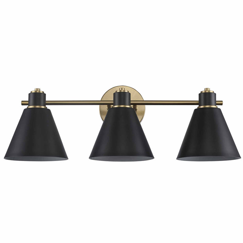 ForgeLume 3-Light 24" Metal Shade Vanity Light in Antique Gold / Black