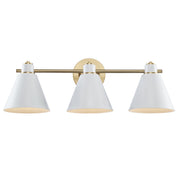 ForgeLume 3-Light 24" Metal Shade Vanity Light in Antique Gold / White