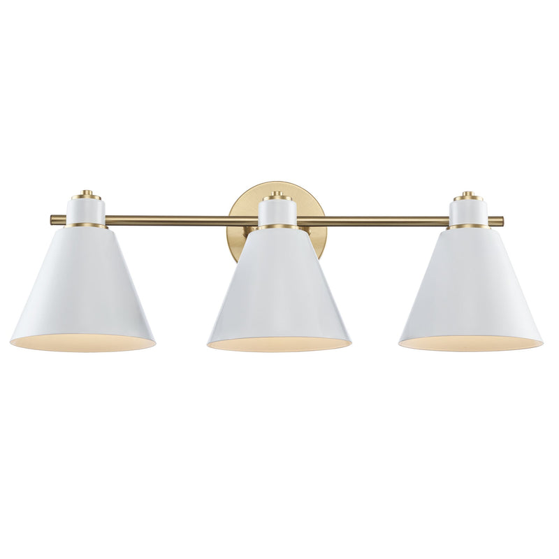 ForgeLume 3-Light 24" Metal Shade Vanity Light in Antique Gold / White