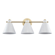 ForgeLume 3-Light 24" Metal Shade Vanity Light in Antique Gold / White