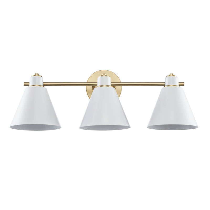 ForgeLume 3-Light 24" Metal Shade Vanity Light in Antique Gold / White