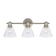 ForgeLume 3-Light 24" Clear Glass Vanity Light in Brushed Nickel