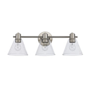 ForgeLume 3-Light 24" Clear Glass Vanity Light in Brushed Nickel