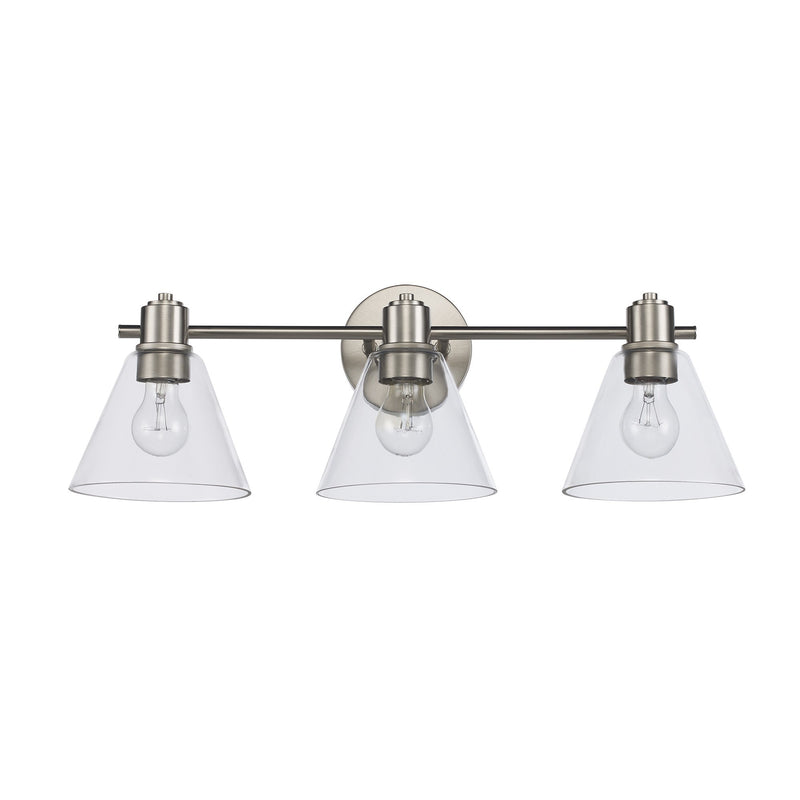 ForgeLume 3-Light 24" Clear Glass Vanity Light in Brushed Nickel