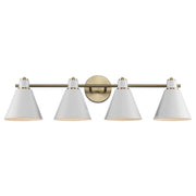 ForgeLume 4-Light 32" Metal Shade Vanity Light in Antique Gold / White