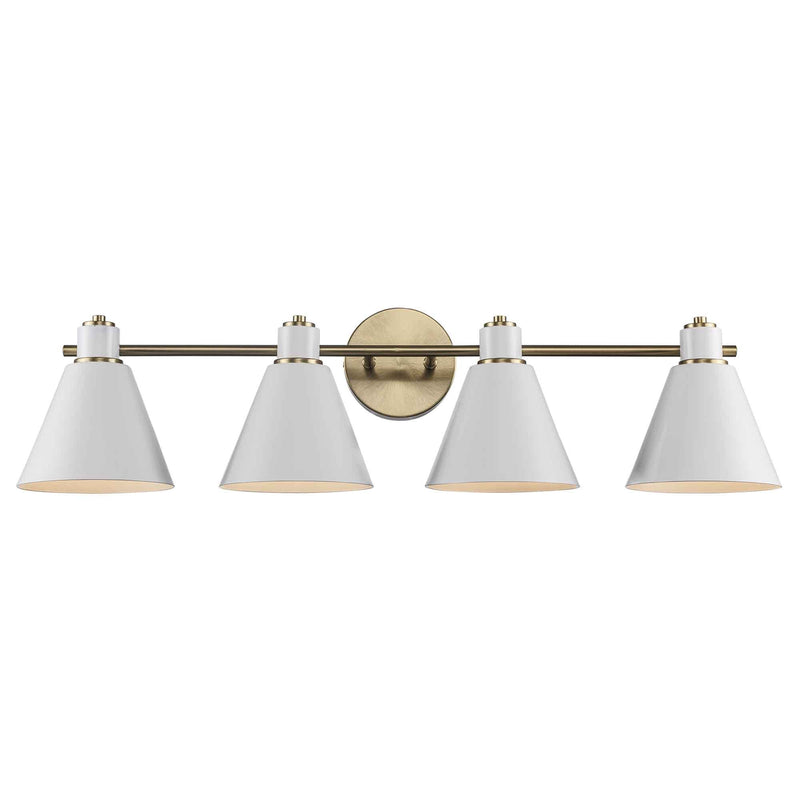 ForgeLume 4-Light 32" Metal Shade Vanity Light in Antique Gold / White