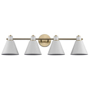 ForgeLume 4-Light 32" Metal Shade Vanity Light in Antique Gold / White