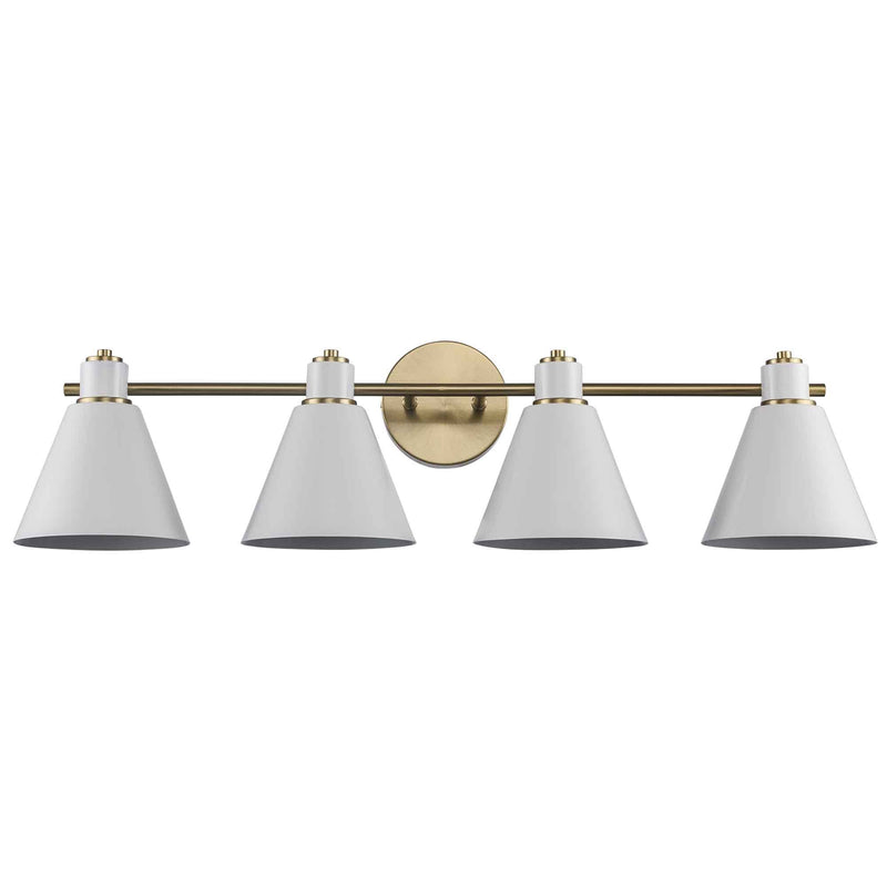 ForgeLume 4-Light 32" Metal Shade Vanity Light in Antique Gold / White