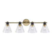 ForgeLume 4-Light 32" Clear Glass Vanity Light in Antique Gold/Black