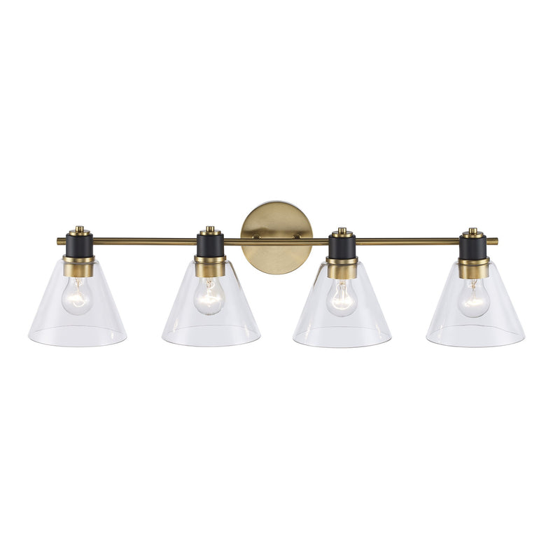 ForgeLume 4-Light 32" Clear Glass Vanity Light in Antique Gold/Black
