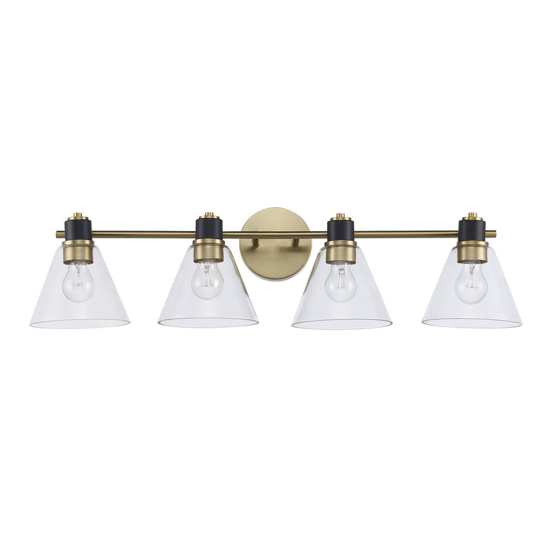 ForgeLume 4-Light 32" Clear Glass Vanity Light in Antique Gold/Black