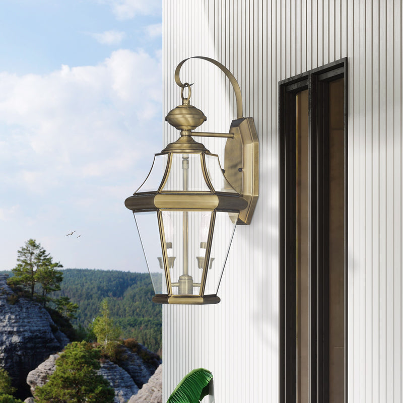 Georgetown 2-Light Medium Outdoor Wall Lantern in Antique Brass
