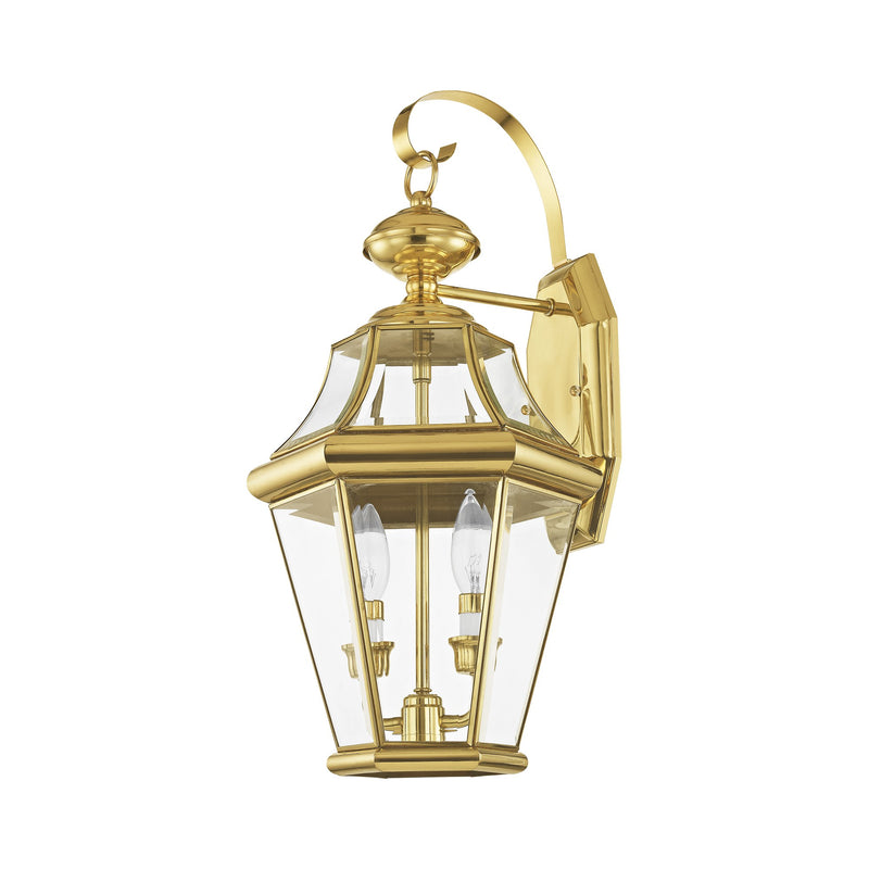 Georgetown 2-Light Medium Outdoor Wall Lantern in Polished Brass