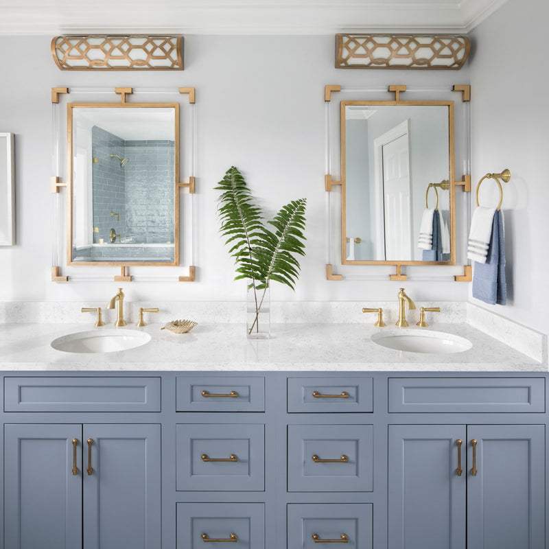 Jennings 1 Light 24" Integrated LED Bathroom Vanity in Aged Brass in a room setting