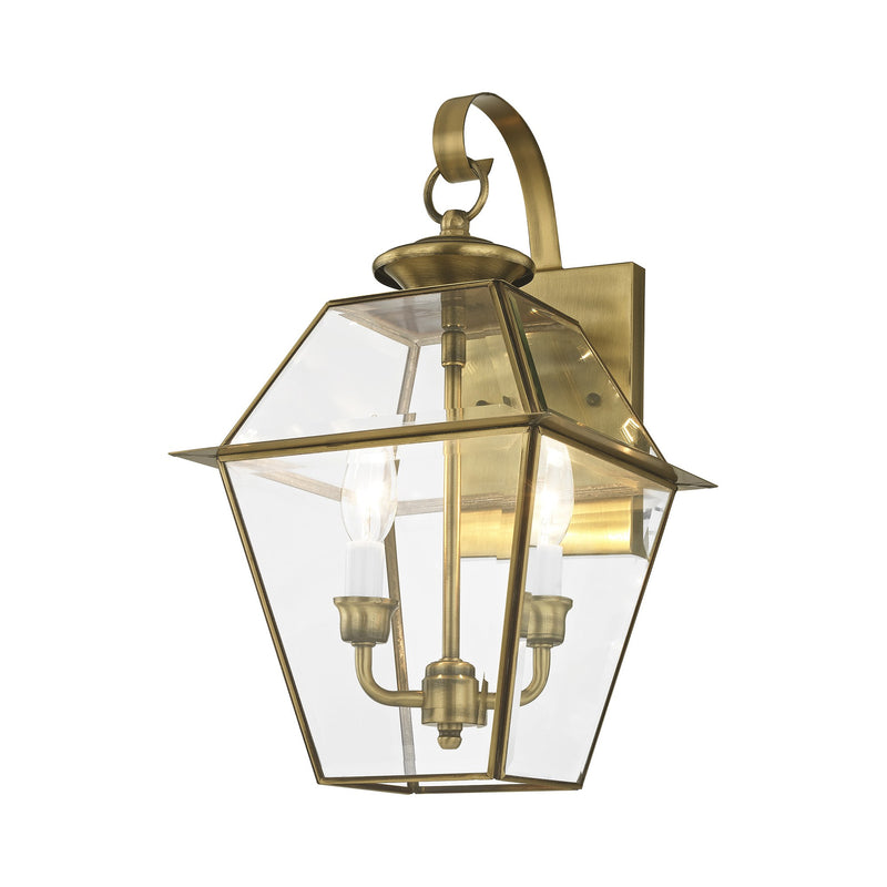 Westover 2-Light Medium Outdoor Wall Lantern in Antique Brass