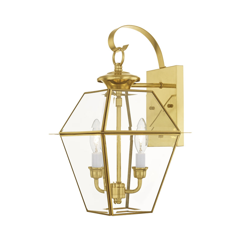 Westover 2-Light Medium Outdoor Wall Lantern in Polished Brass