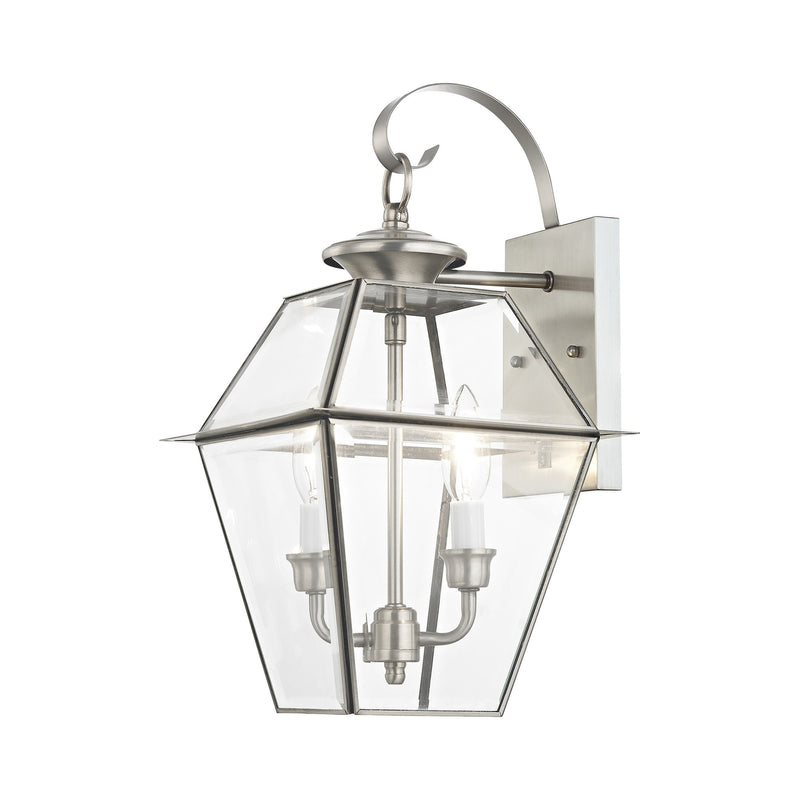 Westover 2-Light Medium Outdoor Wall Lantern in Brushed Nickel