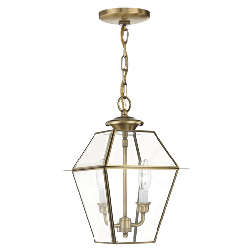 Westover 2-Light Medium Outdoor Pendant Lantern in Antique Brass