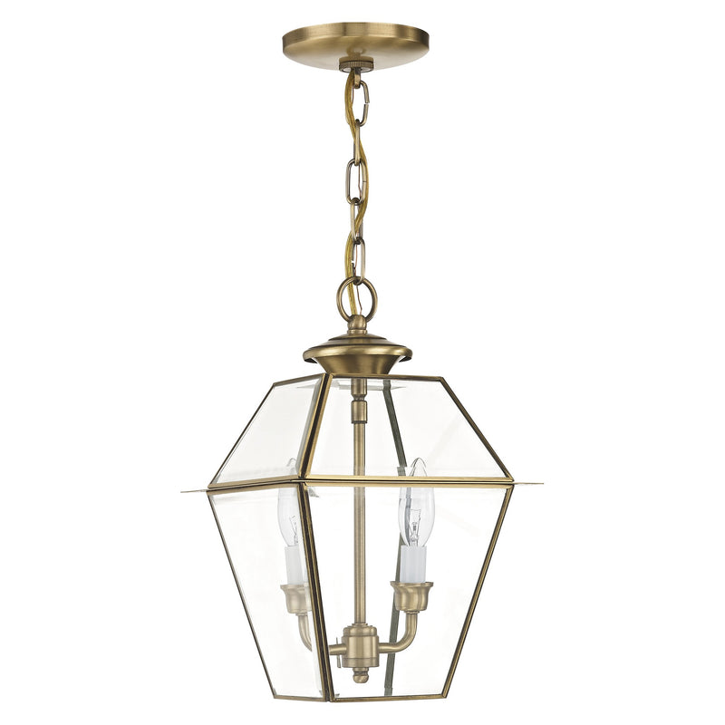 Westover 2-Light Medium Outdoor Pendant Lantern in Antique Brass