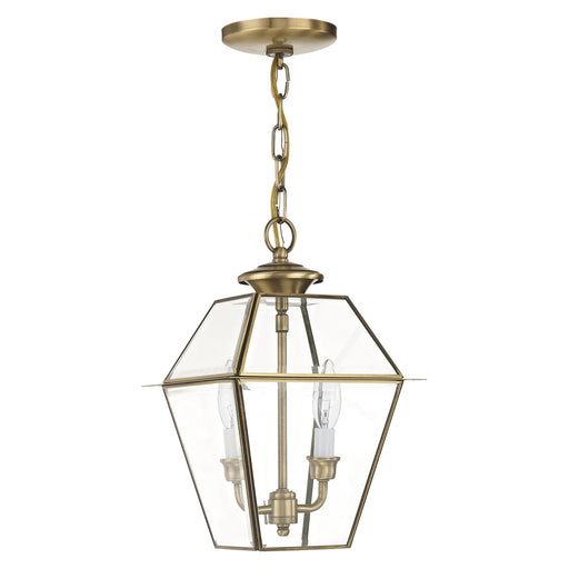 Westover 2-Light Medium Outdoor Pendant Lantern in Antique Brass