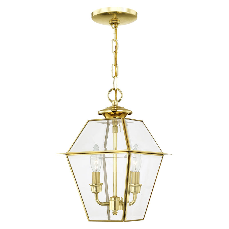 Westover 2-Light Medium Outdoor Pendant Lantern in Polished Brass
