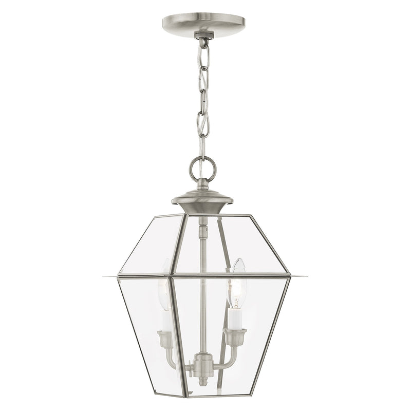 Westover 2-Light Medium Outdoor Pendant Lantern in Brushed Nickel