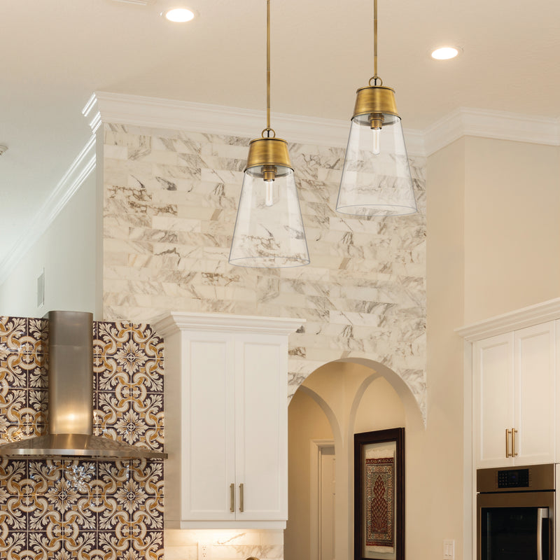 Wentworth 1 Light 11.5" Pendant in Rubbed Brass in a room setting