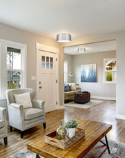 Harley 2 Light 12" Flush Mount in Brushed Nickel in a room setting