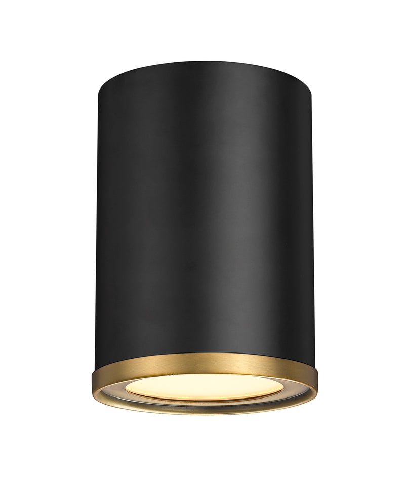 Arlo 1 Light 5.25" Flush Mount in Matte Black + Rubbed Brass