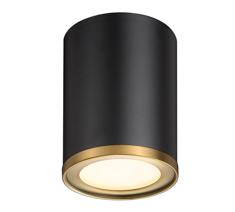 Arlo 1 Light 5.25" Flush Mount in Matte Black + Rubbed Brass