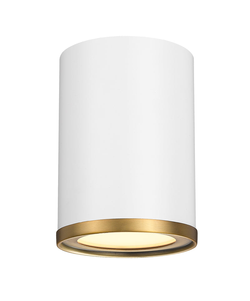 Arlo 1 Light 5.25" Flush Mount in Matte White + Rubbed Brass