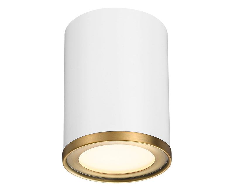 Arlo 1 Light 5.25" Flush Mount in Matte White + Rubbed Brass