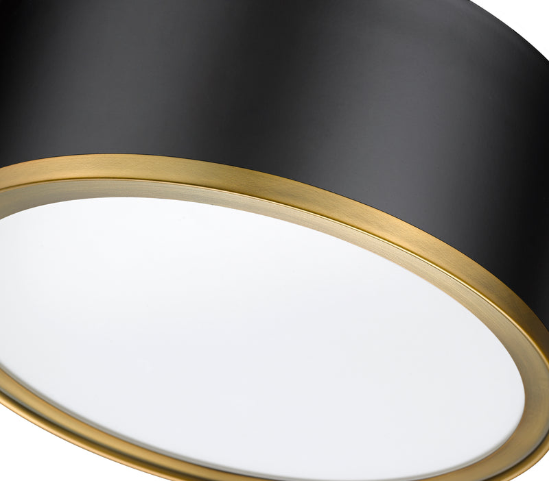 Arlo 2 Light 12.25" Flush Mount in Matte Black + Rubbed Brass