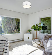 Arlo 2 Light 12.25" Flush Mount in Matte White + Chrome in a room setting