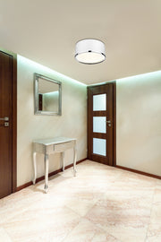Arlo 2 Light 12.25" Flush Mount in Matte White + Chrome in a room setting