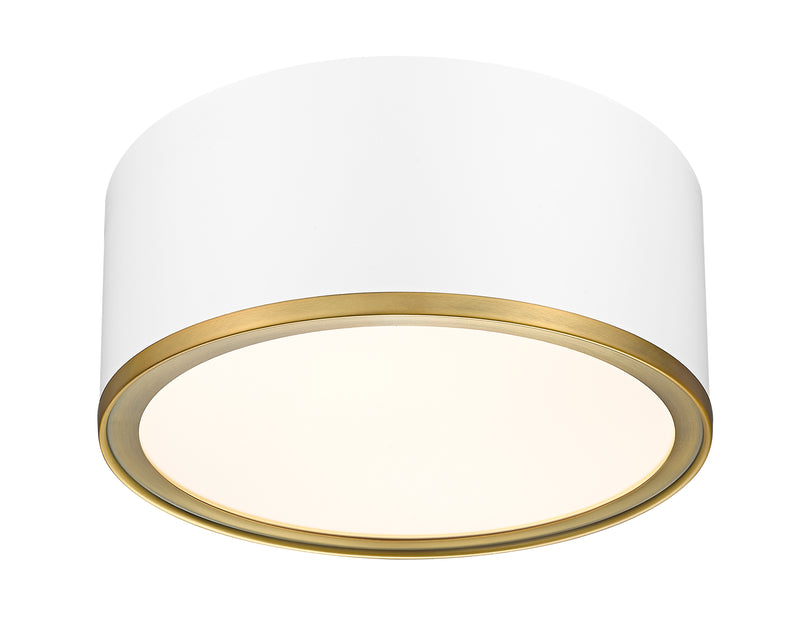 Arlo 2 Light 12.25" Flush Mount in Matte White + Rubbed Brass