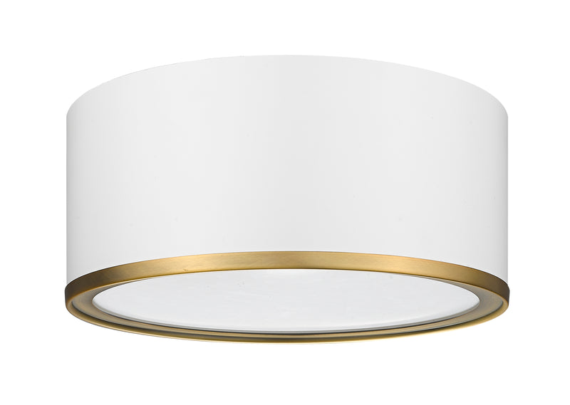 Arlo 2 Light 12.25" Flush Mount in Matte White + Rubbed Brass