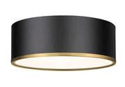 Arlo 3 Light 16" Flush Mount in Matte Black + Rubbed Brass