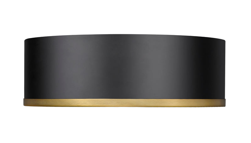 Arlo 3 Light 16" Flush Mount in Matte Black + Rubbed Brass