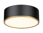 Arlo 3 Light 16" Flush Mount in Matte Black + Rubbed Brass